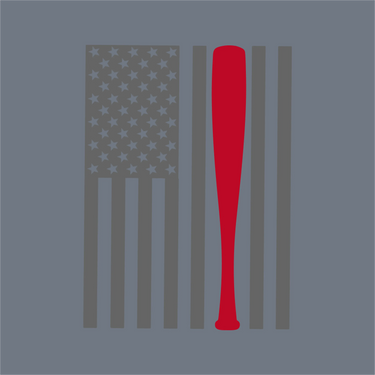 InkMerge's American Flag Bat DTF Transfer – Ready to Press features a gray flag with a red baseball bat stripe, ideal for baseball fans seeking a unique DTF transfer design.